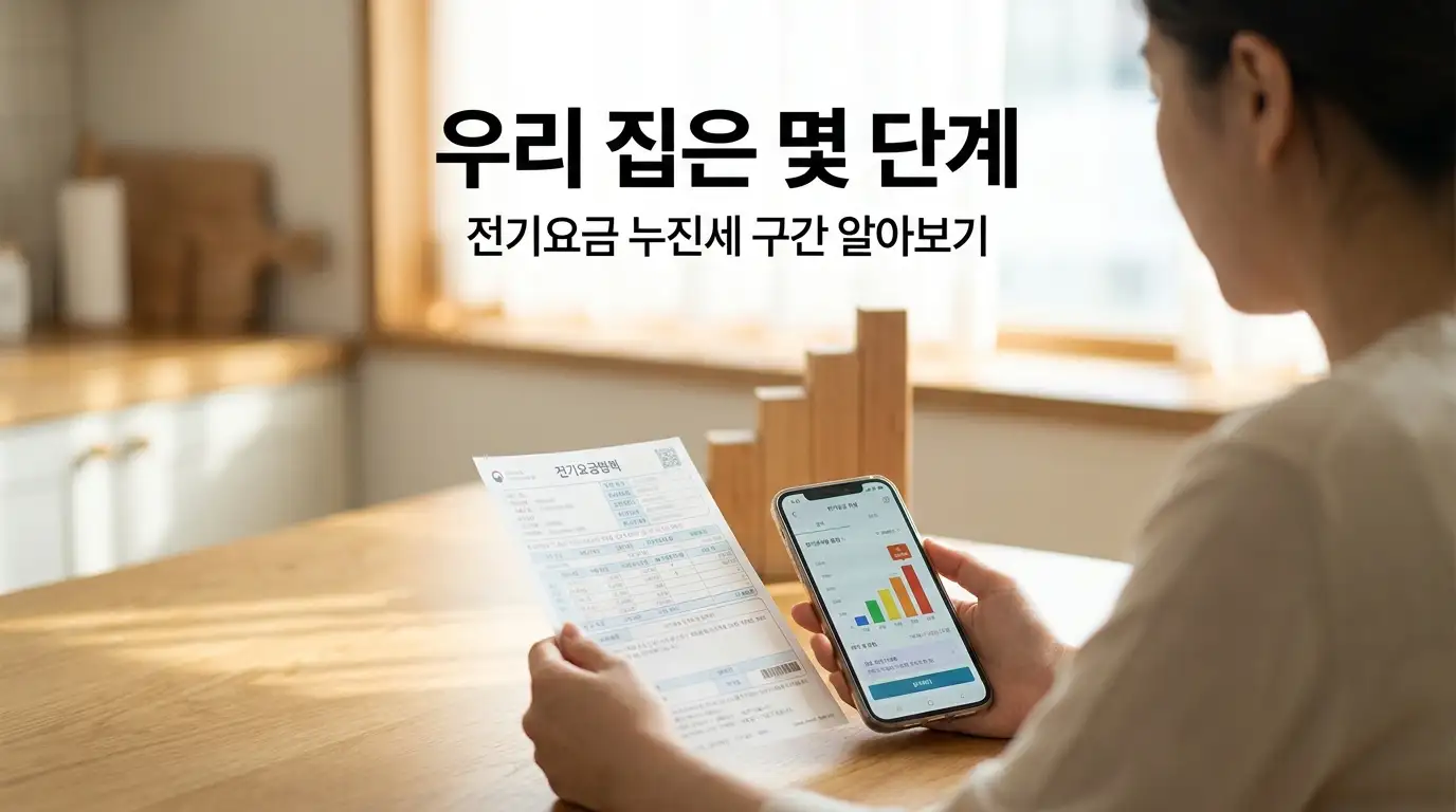 전기 고지서와 한전ON 앱으로 우리 집 전기요금 누진세 구간이 몇 단계인지 확인하는 모습